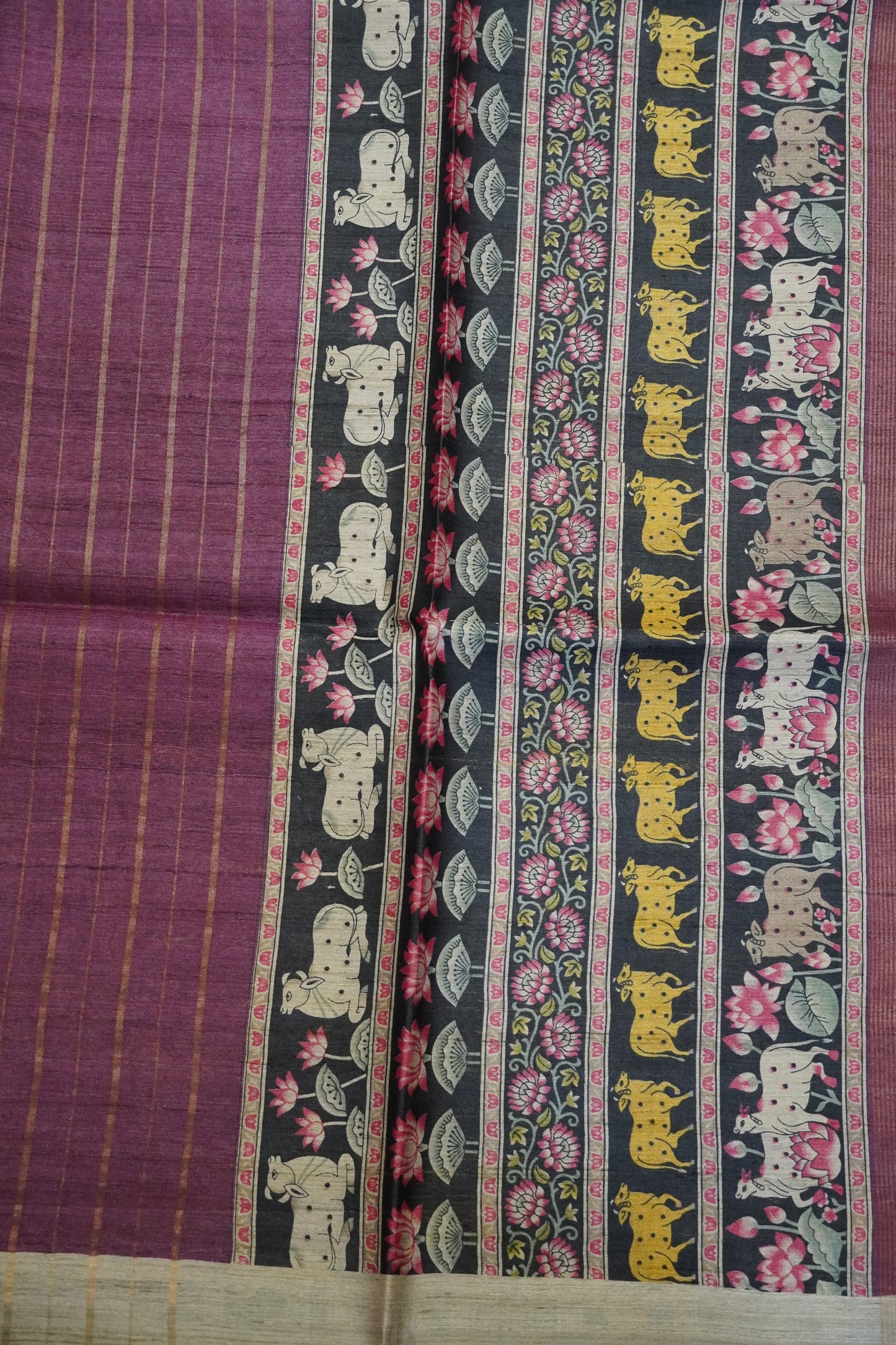 Pure Tussar Saree - Pichwai Wine