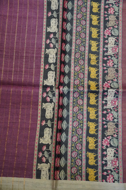 Pure Tussar Saree - Pichwai Wine