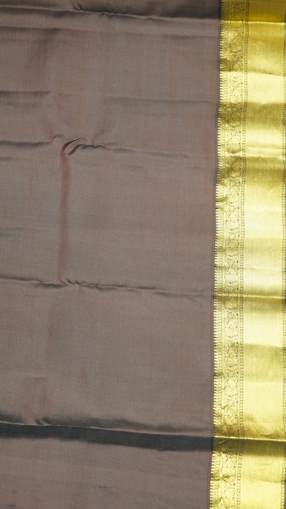 Pure Kanjivaram Silk Saree - Chakram Checks-Honey