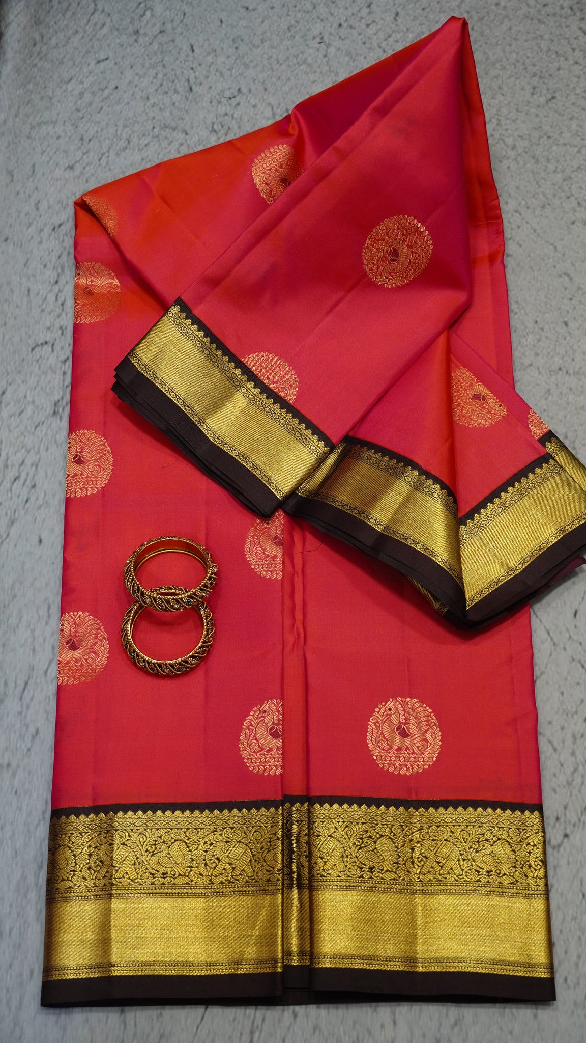 Pure Kanchipuram Silk Saree - Pink-Brown