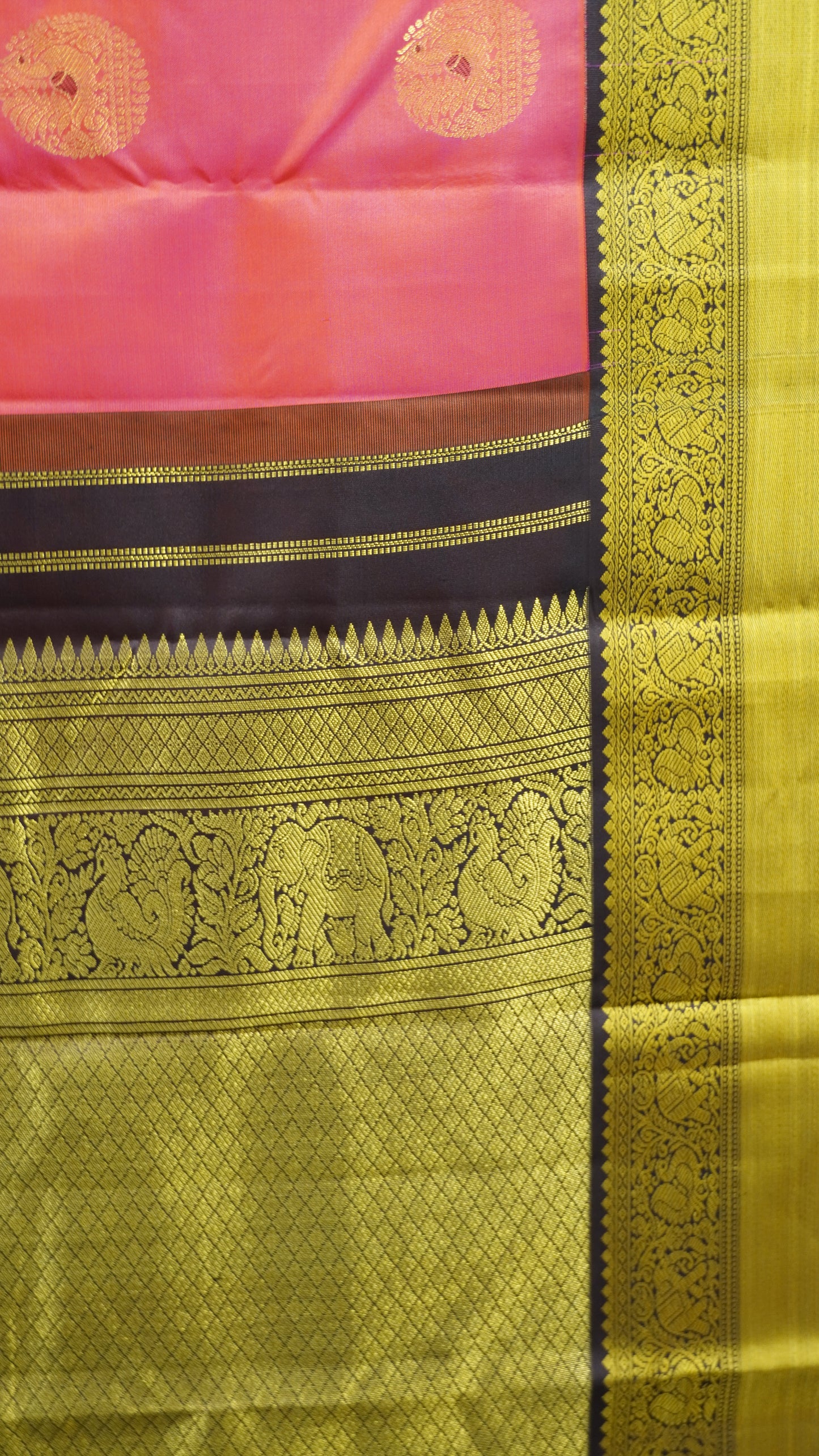 Pure Kanjivaram Silk Saree - Pink-Brown