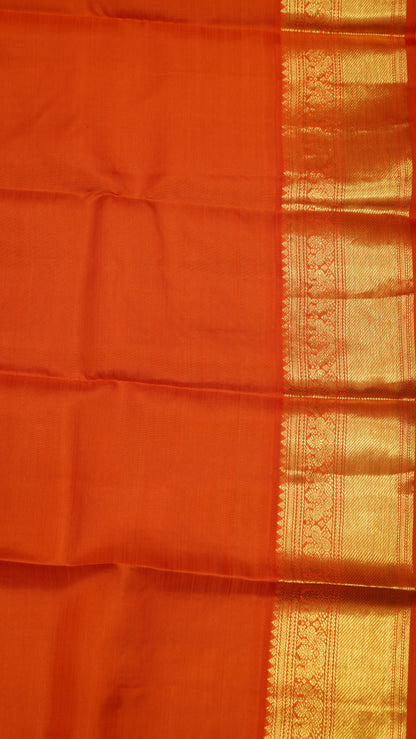 Pure Kanjivaram Silk Saree - Peacock Blue-Orange