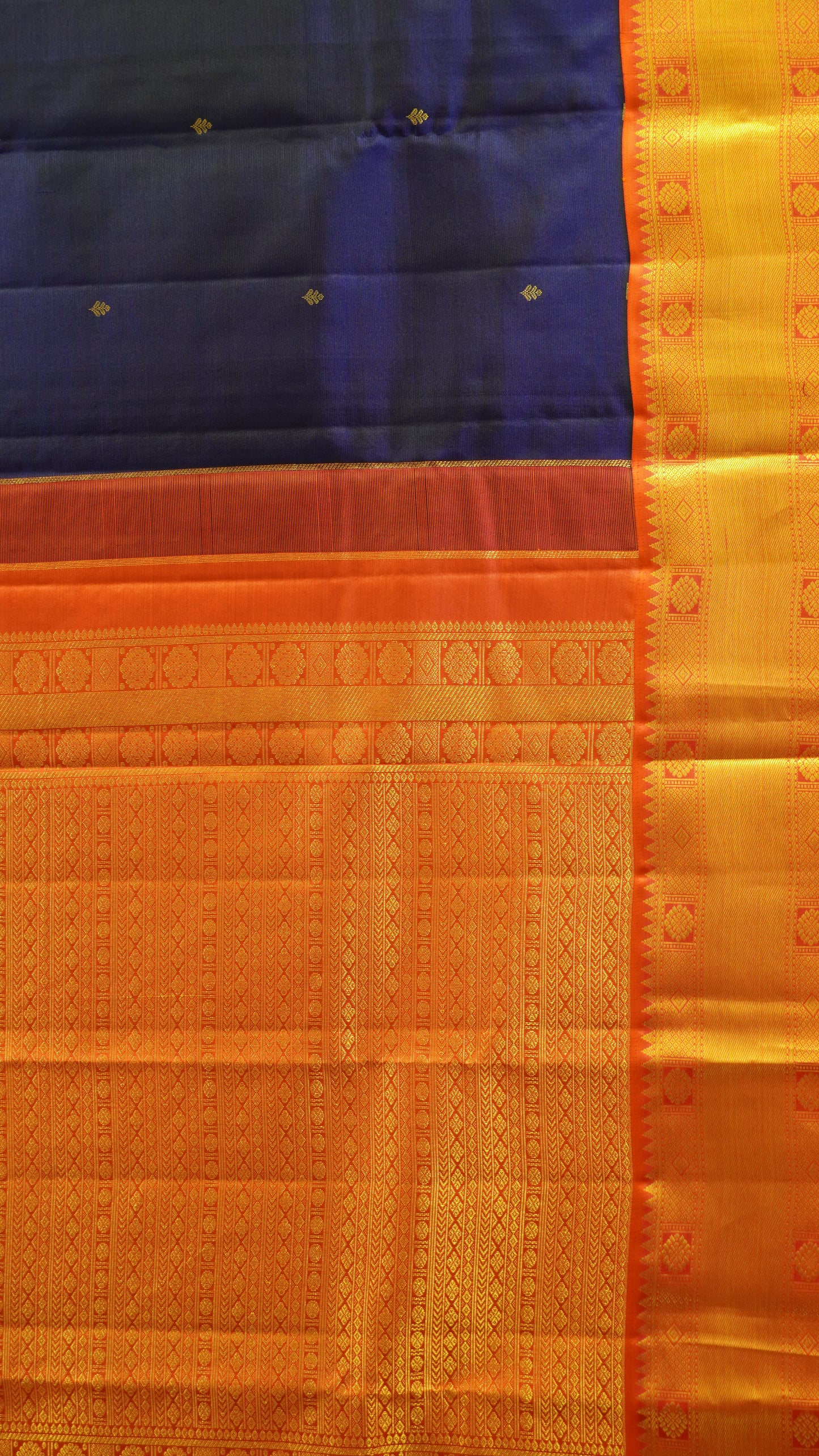 Pure Kanjivaram Silk Saree - Royal Blue-Orange
