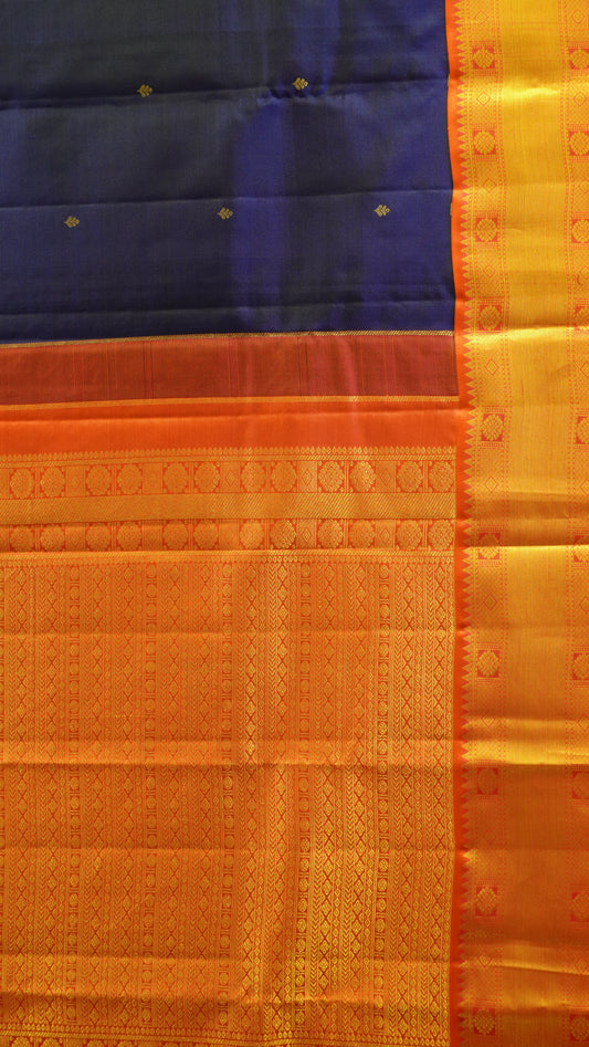 Pure Kanjivaram Silk Saree - Royal Blue-Orange