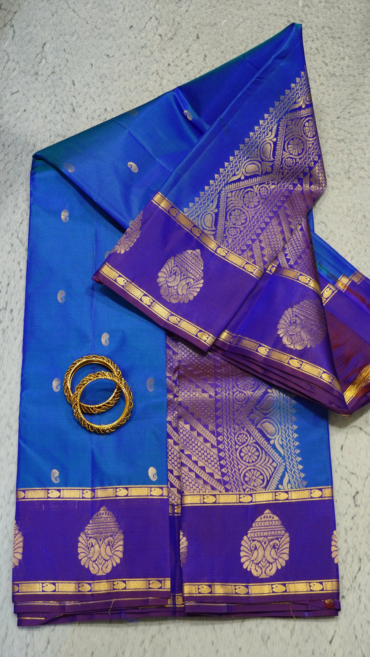Pure Kanjivaram Silk Saree - Royal Blue-Twin Peacock