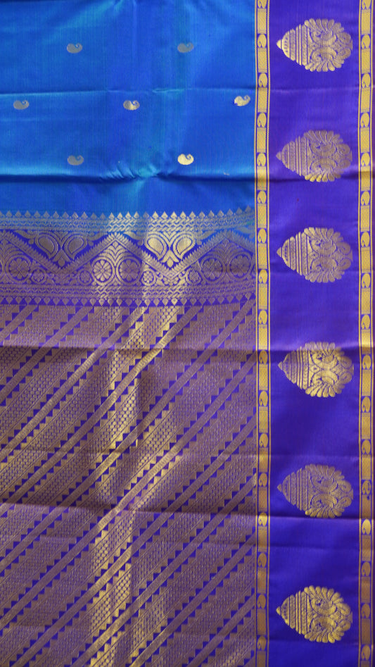 Pure Kanjivaram Silk Saree - Royal Blue-Twin Peacock