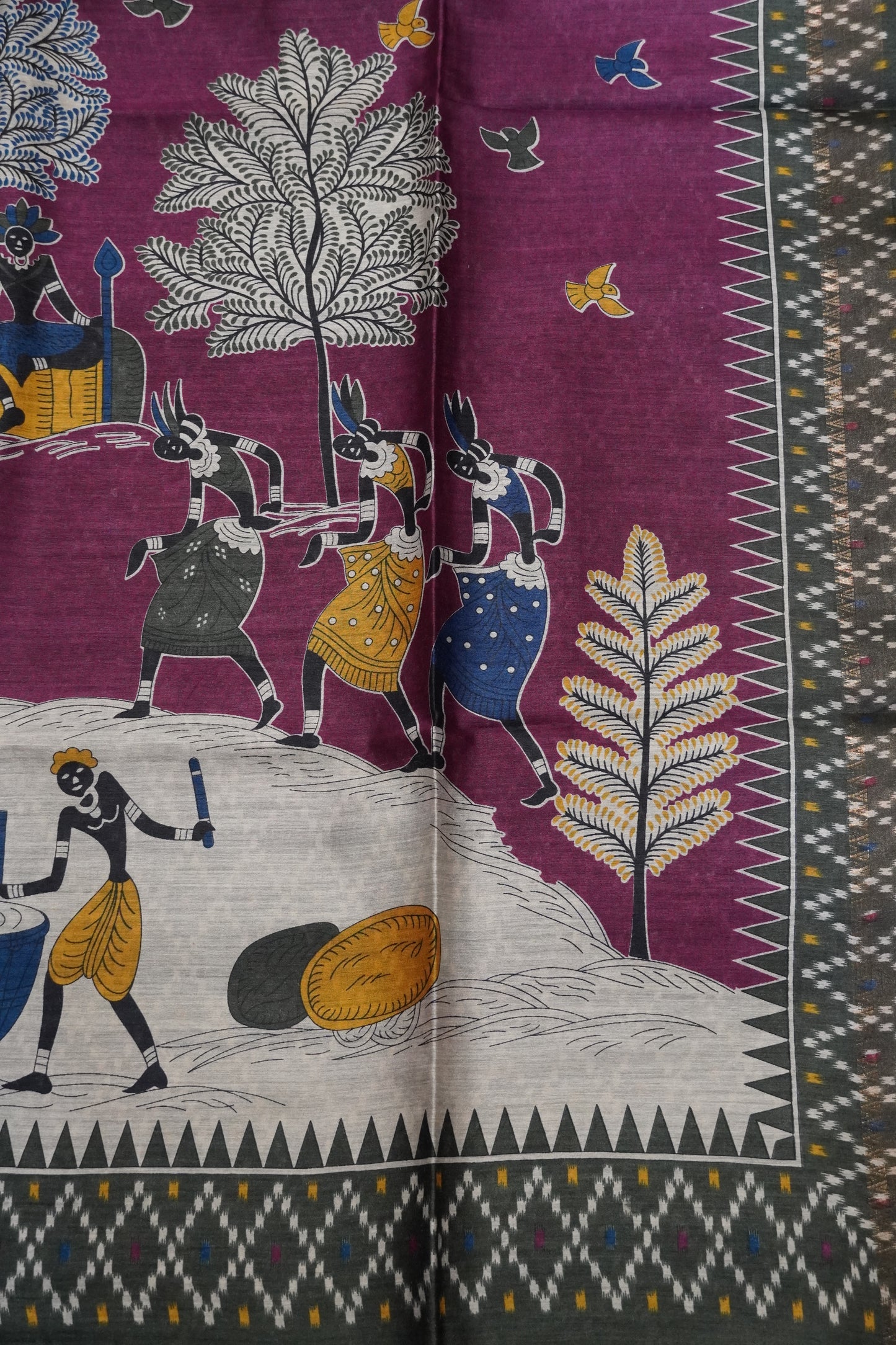 Pure Tussar Saree - Warli Wine