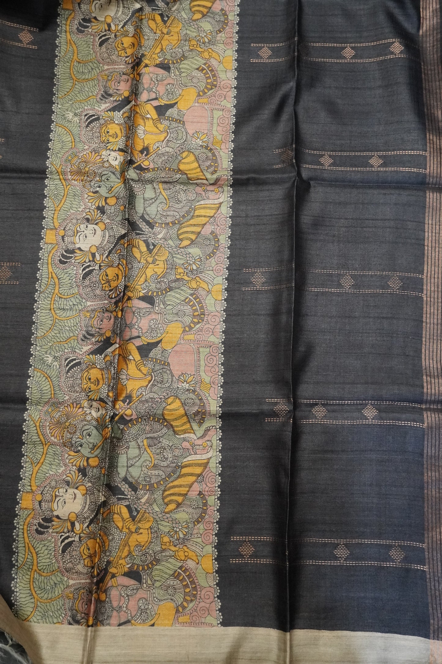 Pure Tussar Saree - Panel Black