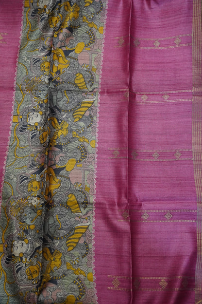 Pure Tussar Saree - Panel Dark Pink