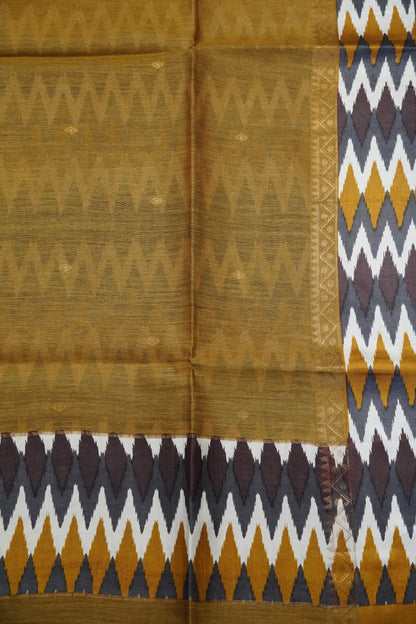 Pure Tussar Saree - Ikkat Border Mustard