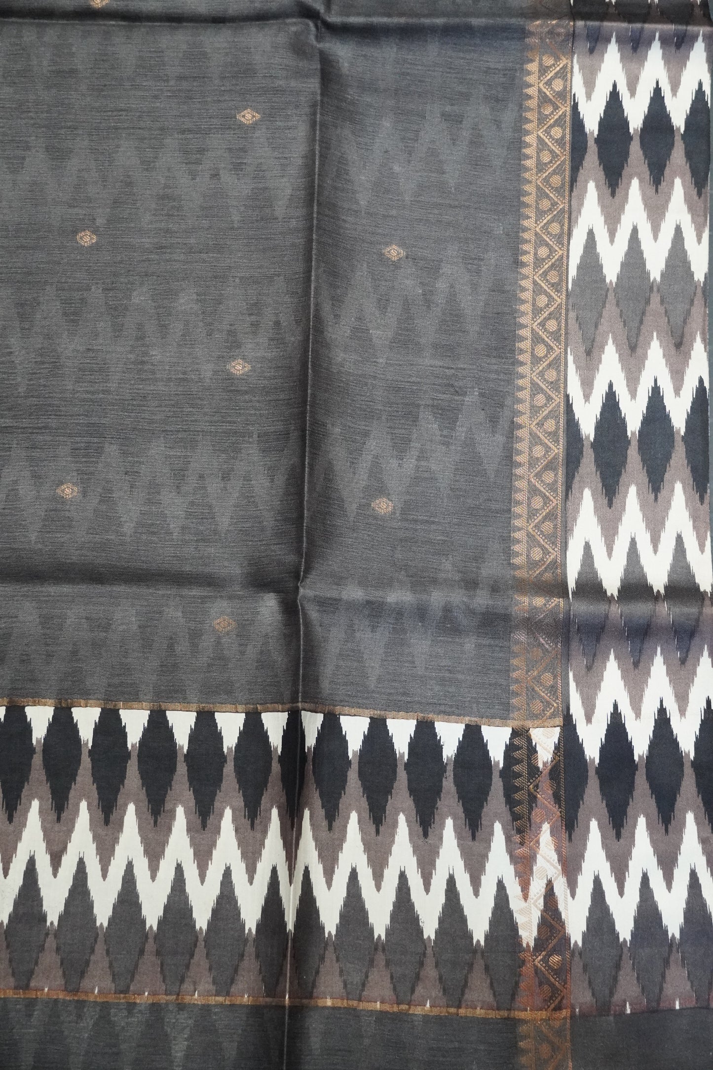 Pure Tussar Saree - Ikkat Border Grey