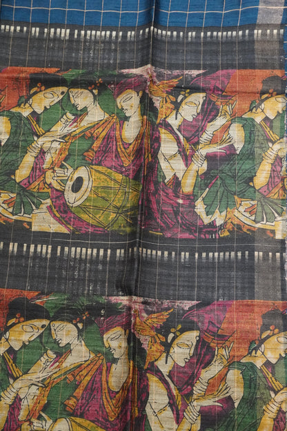Dupion Saree - Checks Blue