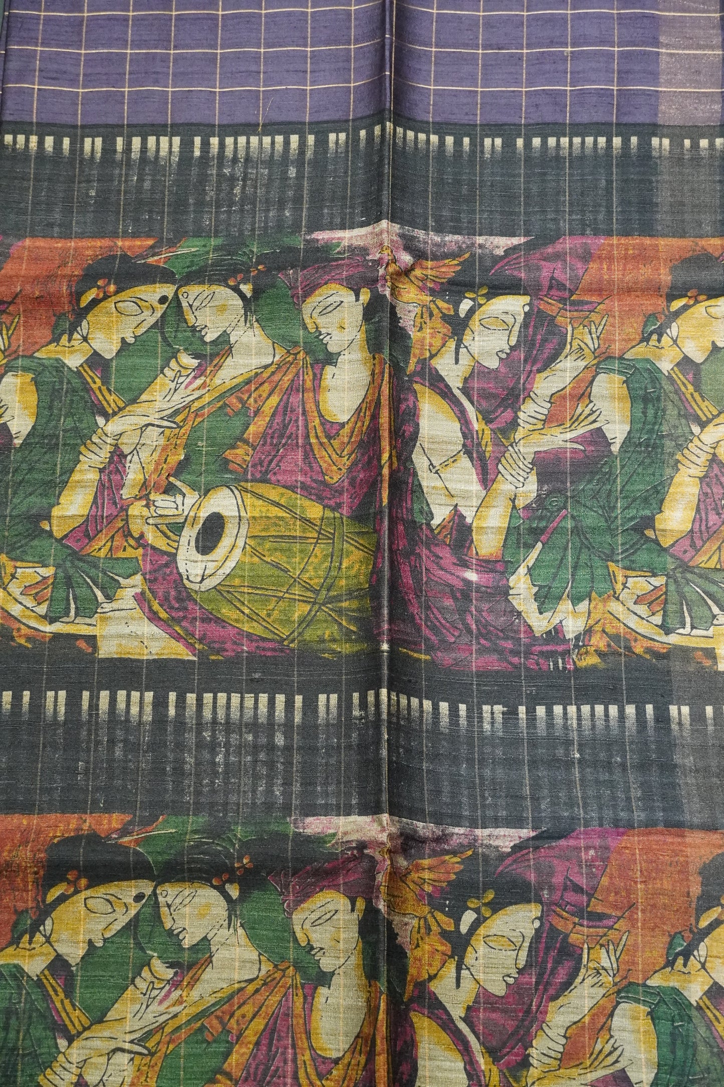 Dupion Saree - Checks Dark Purple