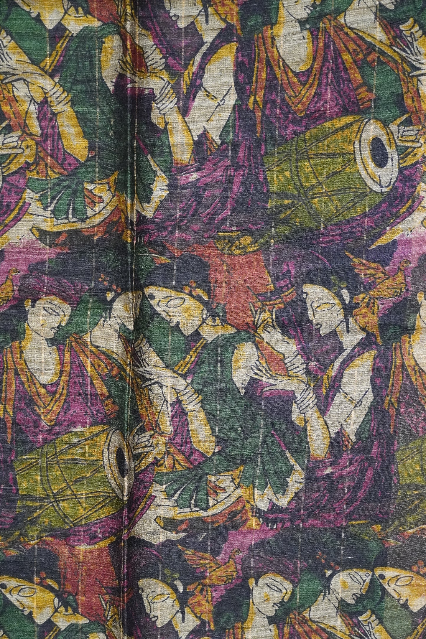 Dupion Saree - Checks Dark Purple