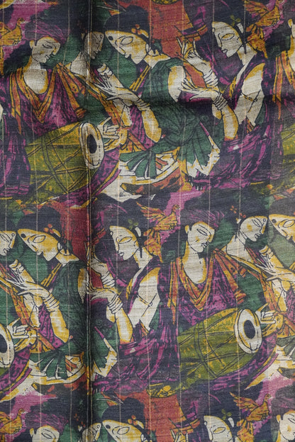 Dupion Saree - Checks Dark Black
