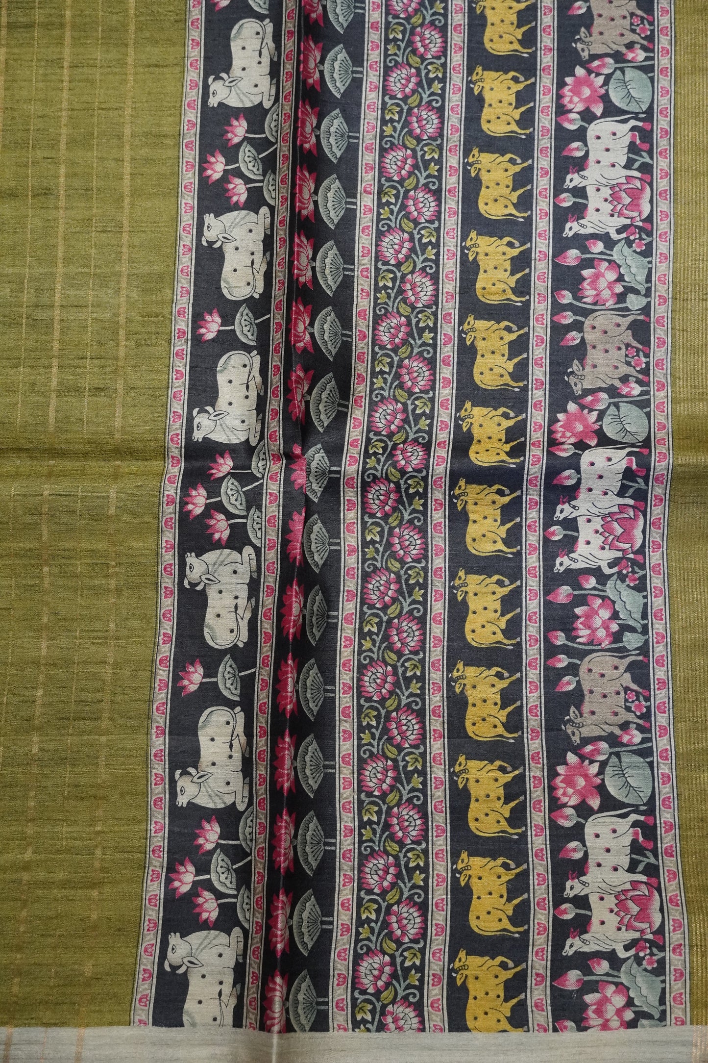 Pure Tussar Saree - Pichwai Mehndi Green