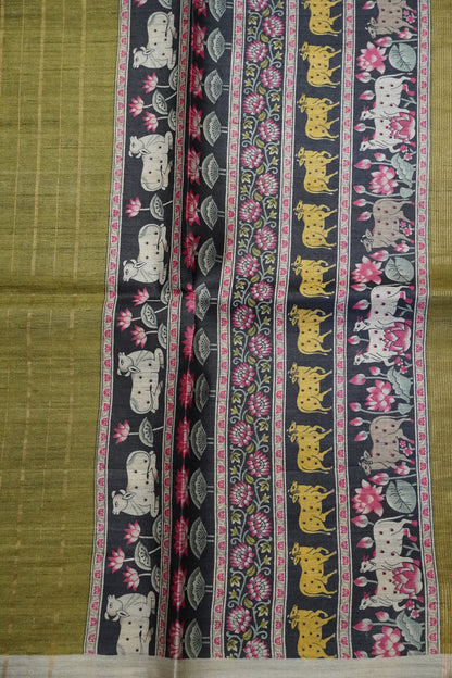 Pure Tussar Saree - Pichwai Mehndi Green