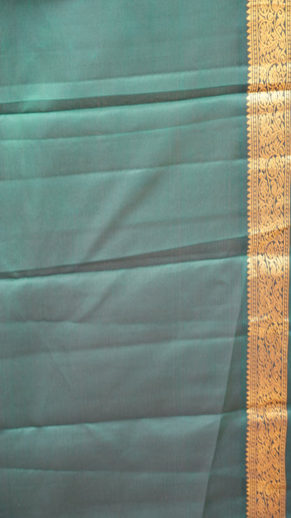 Pure Kanjivaram Silk Saree -Korvai Border-Sandal-Green