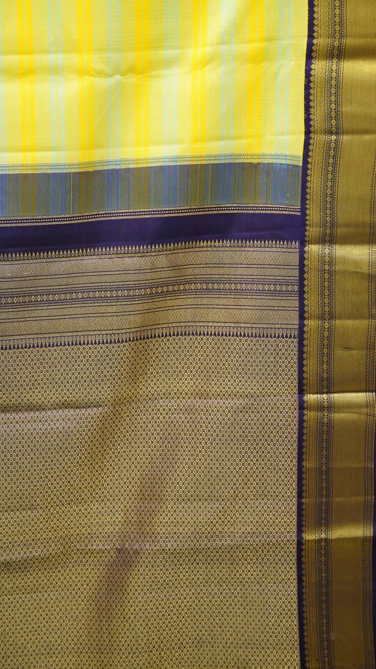 Pure Kanjivaram Silk Saree -Multi Body Lines-Yellow