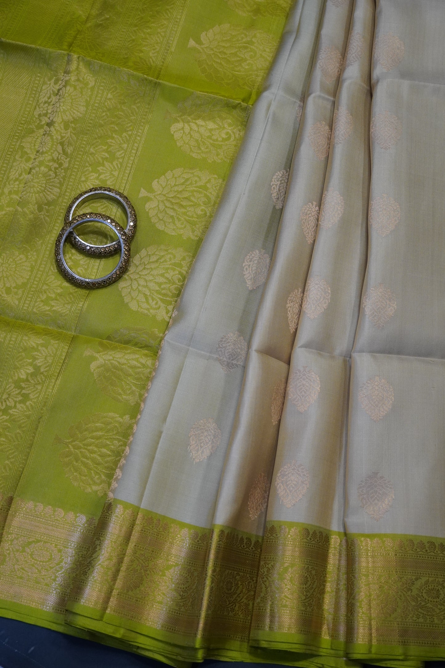 Pure Soft Silk Saree - Cream - Green
