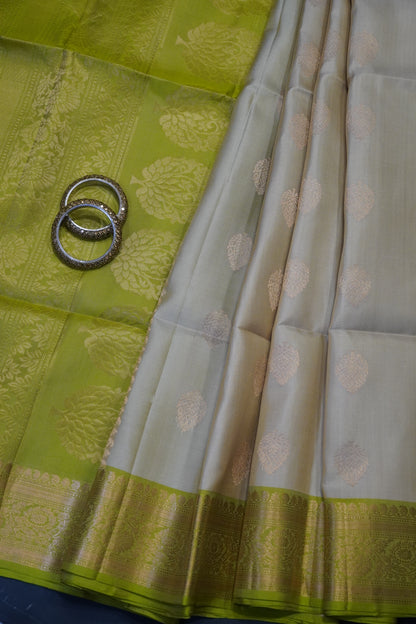 Pure Soft Silk Saree - Cream - Green