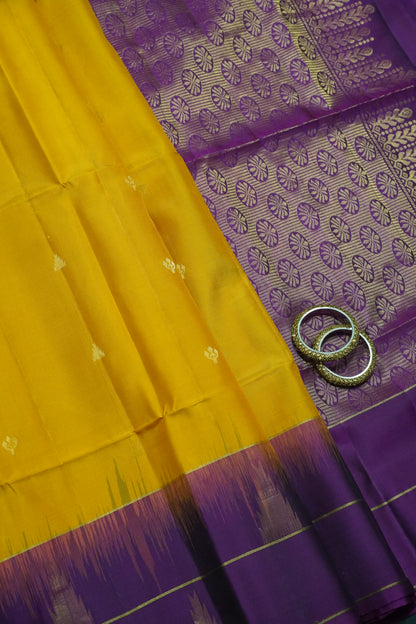 Pure Soft Silk Saree - Mango Yellow - Wine