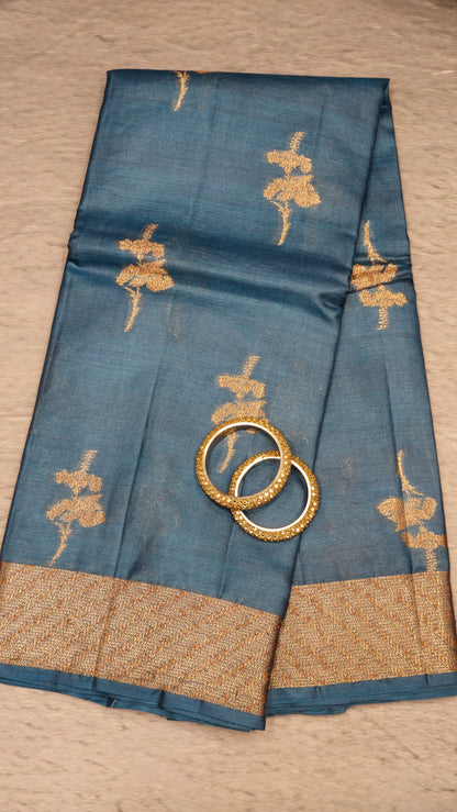 Pure Tussar Saree - Peacock Blue