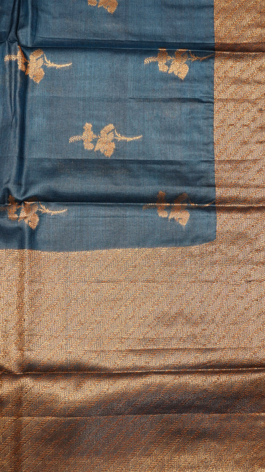 Pure Tussar Saree - Peacock Blue