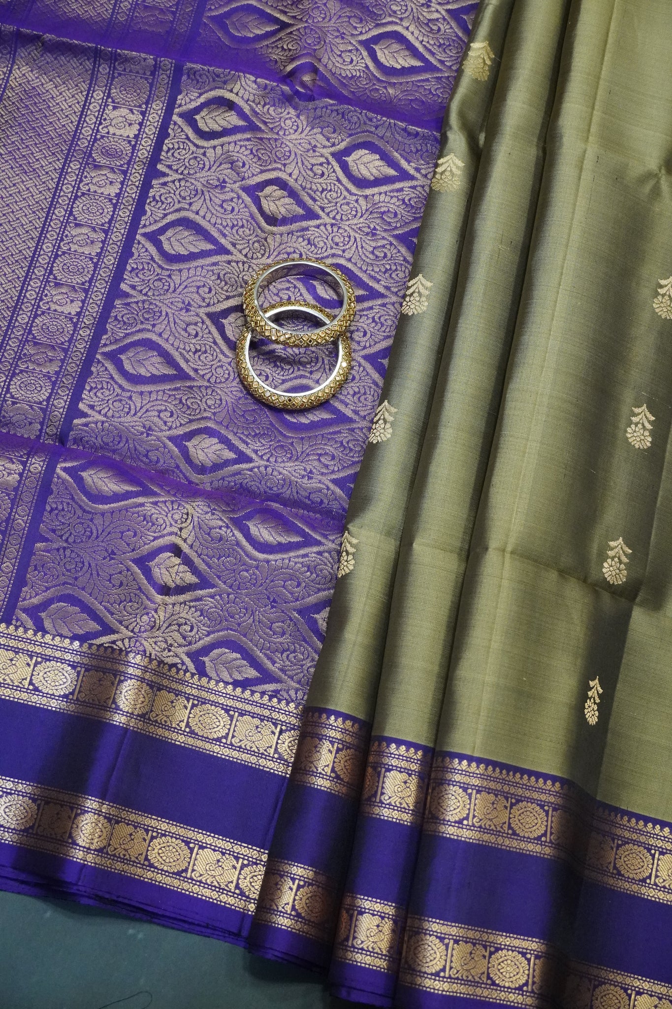 Pure Soft Silk Saree - Metalic Grey - Purple