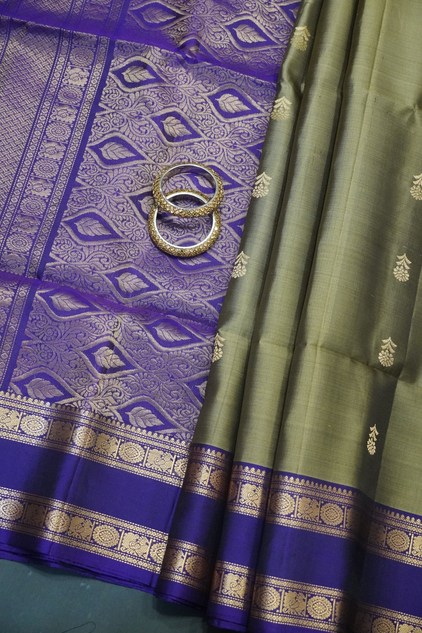 Pure Soft Silk Saree - Metalic Grey - Purple