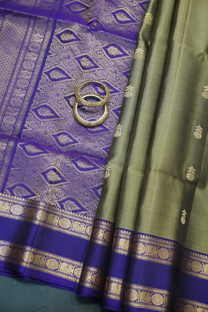 Pure Soft Silk Saree - Metalic Grey - Purple