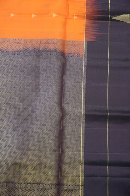 Pure Soft Silk Saree - Bright Orange - Brown