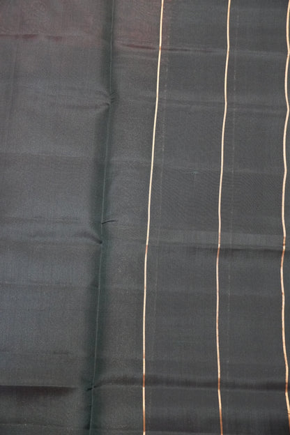 Pure Soft Silk Saree - Peach - Bottle Green