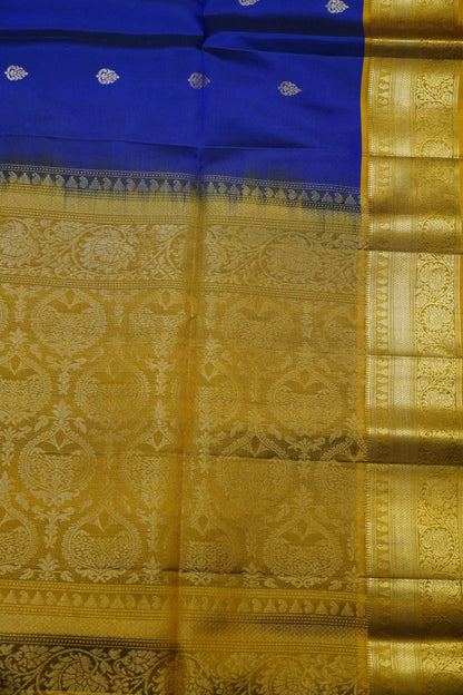 Pure Soft Silk Saree - Royal Blue - Mustard