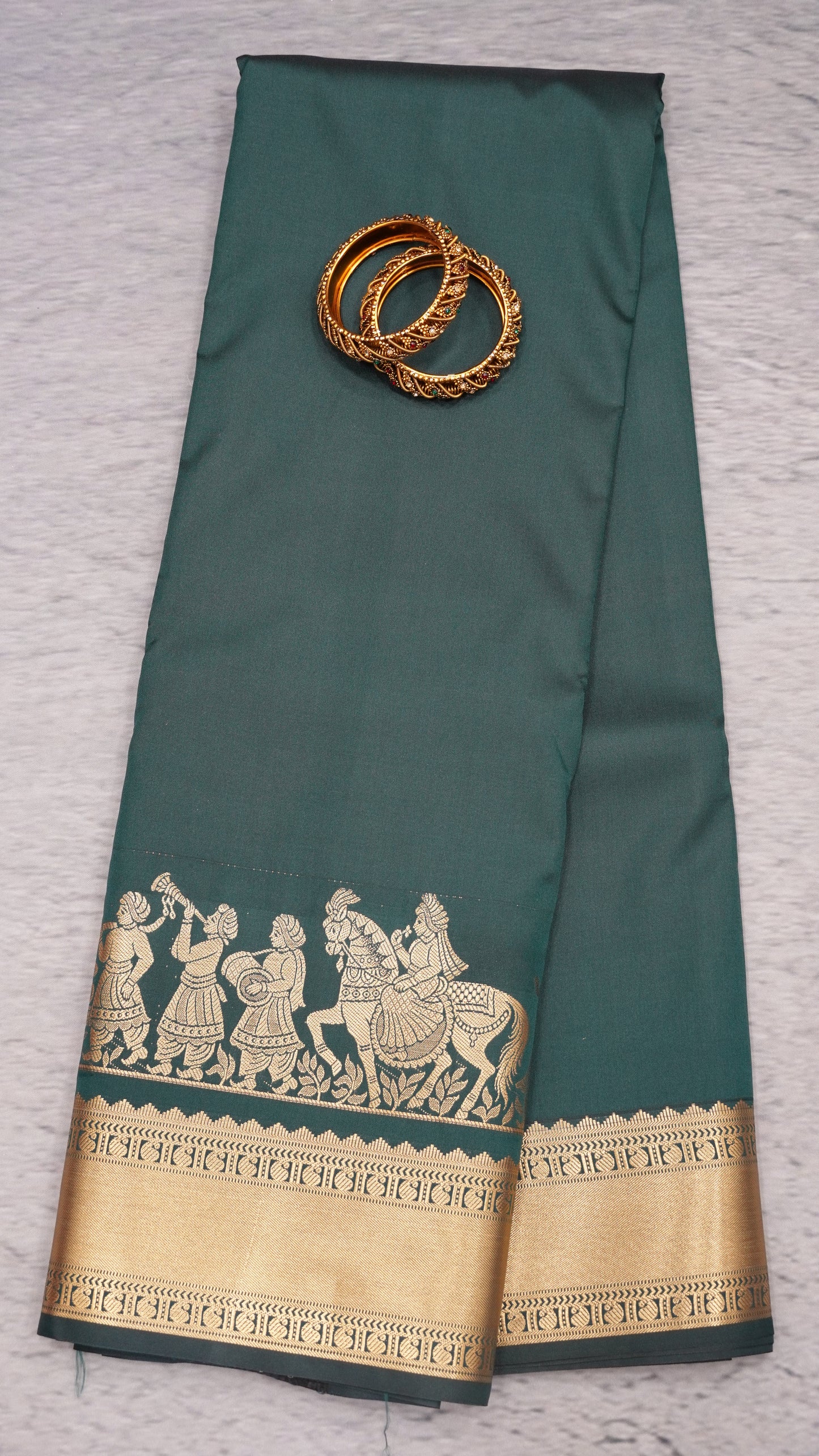 Semi Kanjivaram Silk Saree - Bottle Green Vaibhavam