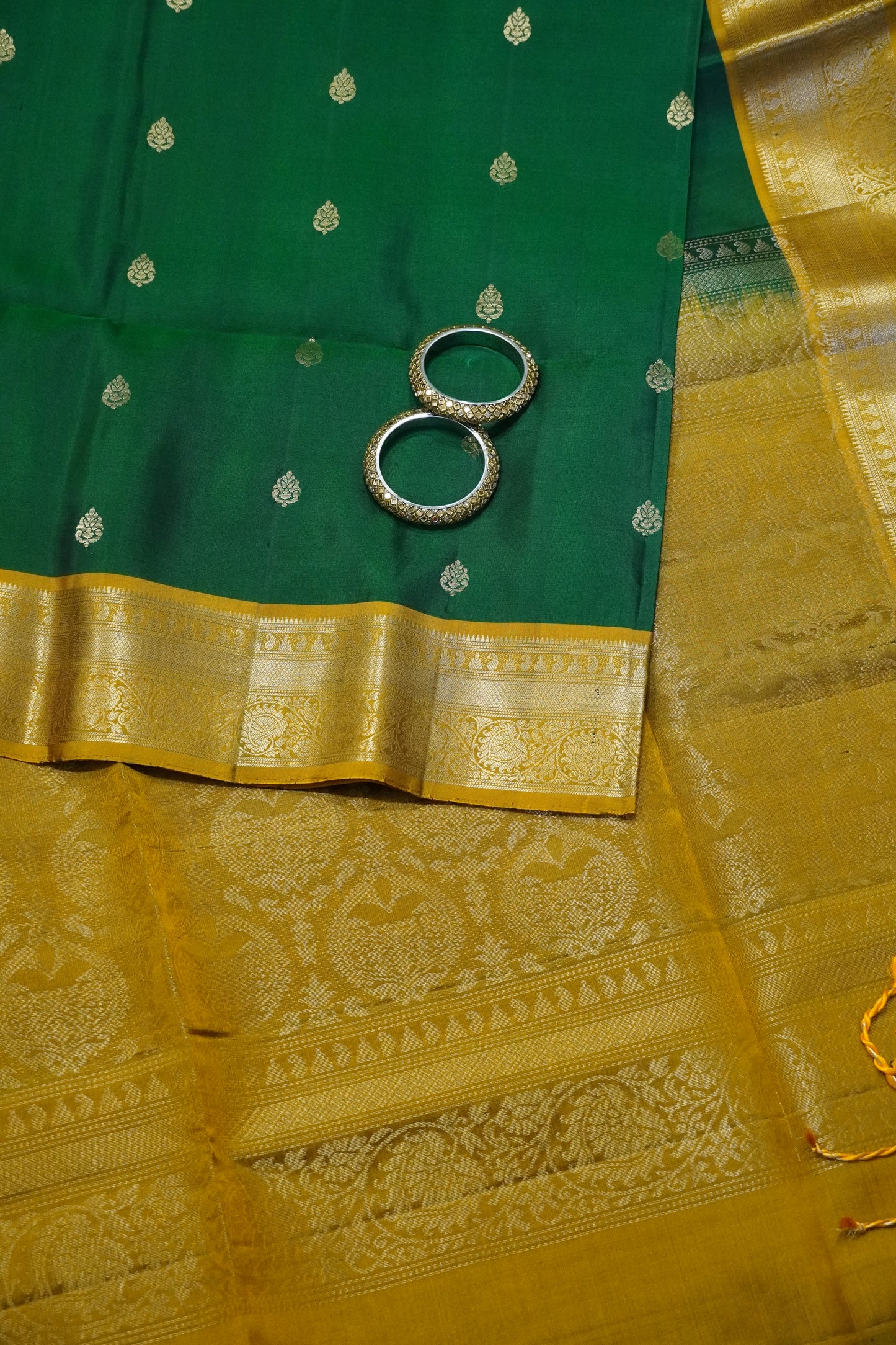 Pure Soft Silk Saree - Green - Mustard