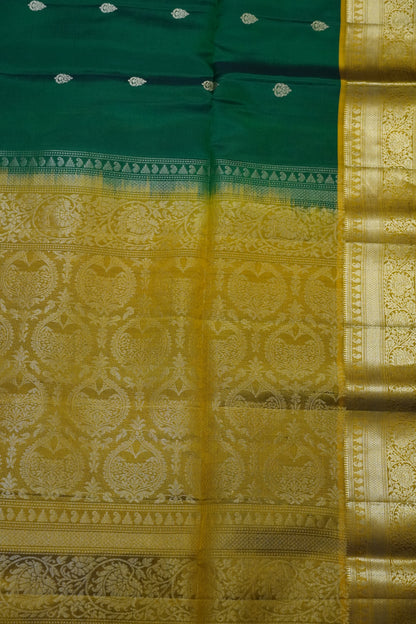 Pure Soft Silk Saree - Green - Mustard