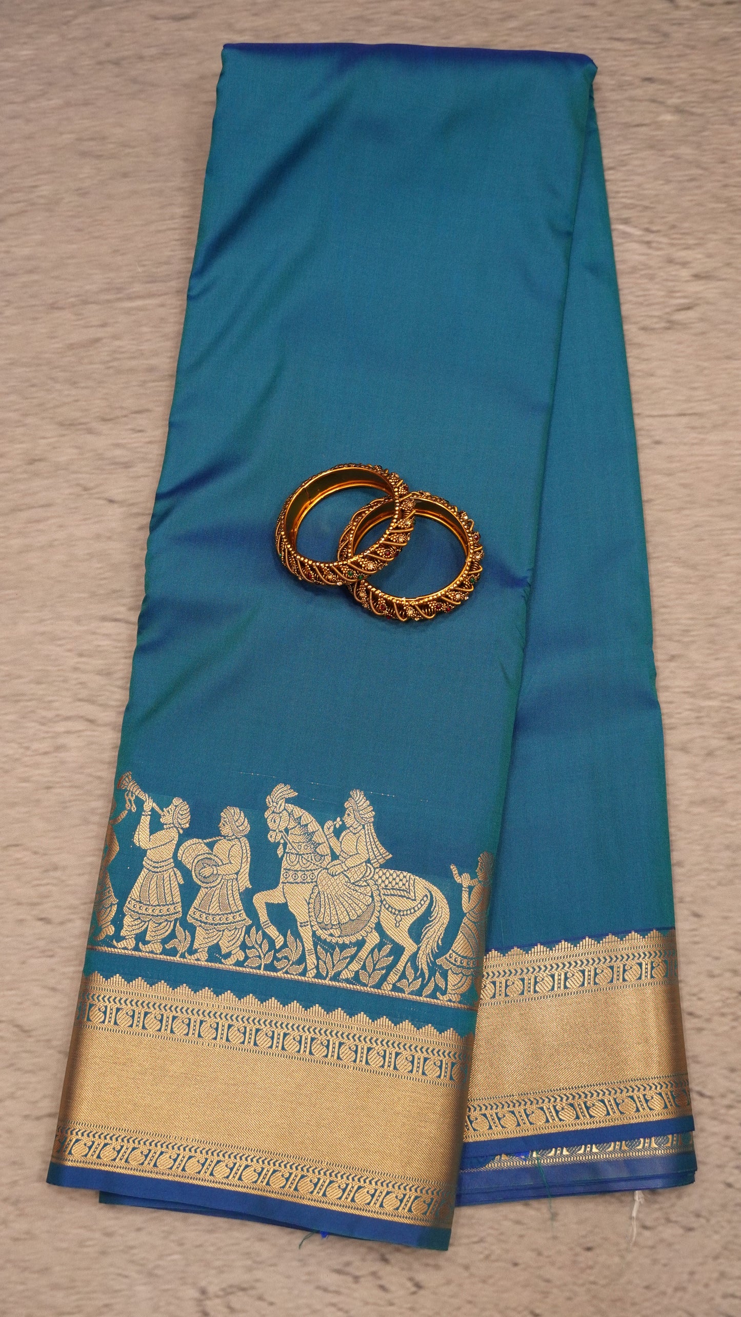 Semi Kanjivaram Silk Saree - Peacock Blue Vaibhava