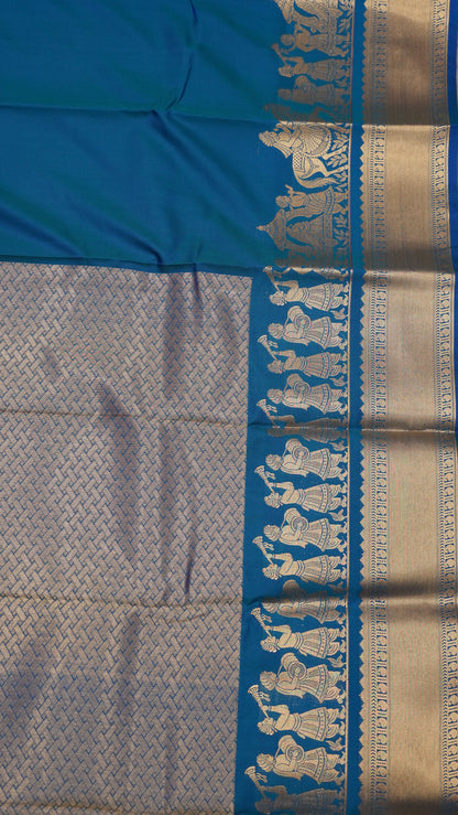Semi Kanjivaram Silk Saree - Peacock Blue Vaibhava