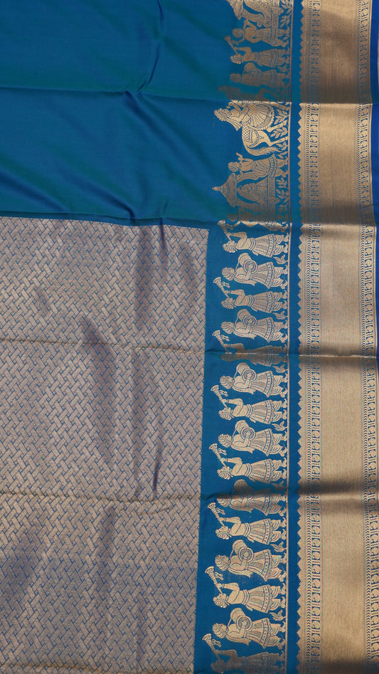 Semi Kanjivaram Silk Saree - Peacock Blue Vaibhava