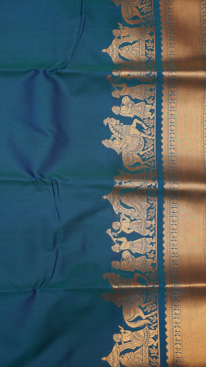 Semi Kanjivaram Silk Saree - Peacock Blue Vaibhava