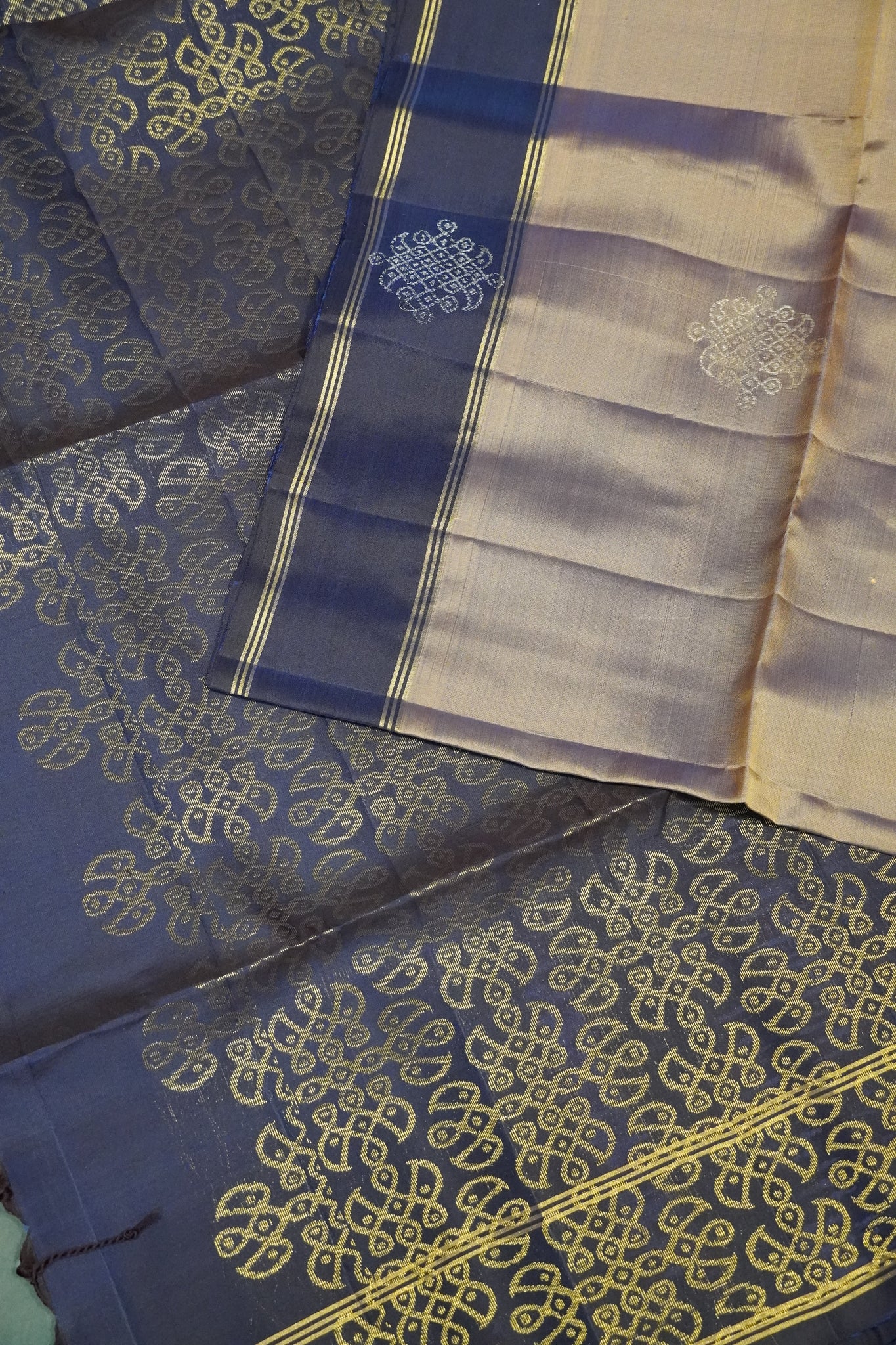 Pure Soft Silk Saree - Lavender - Navy Blue