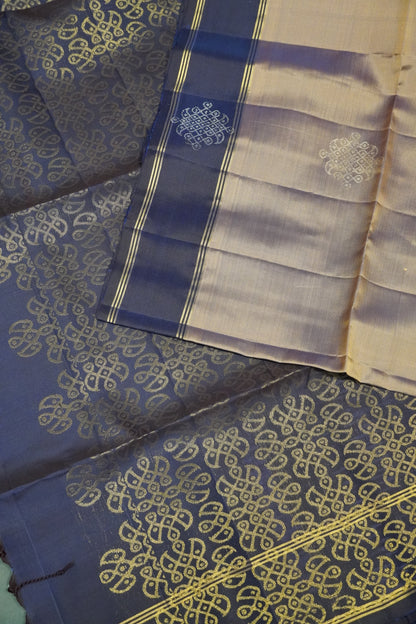 Pure Soft Silk Saree - Lavender - Navy Blue