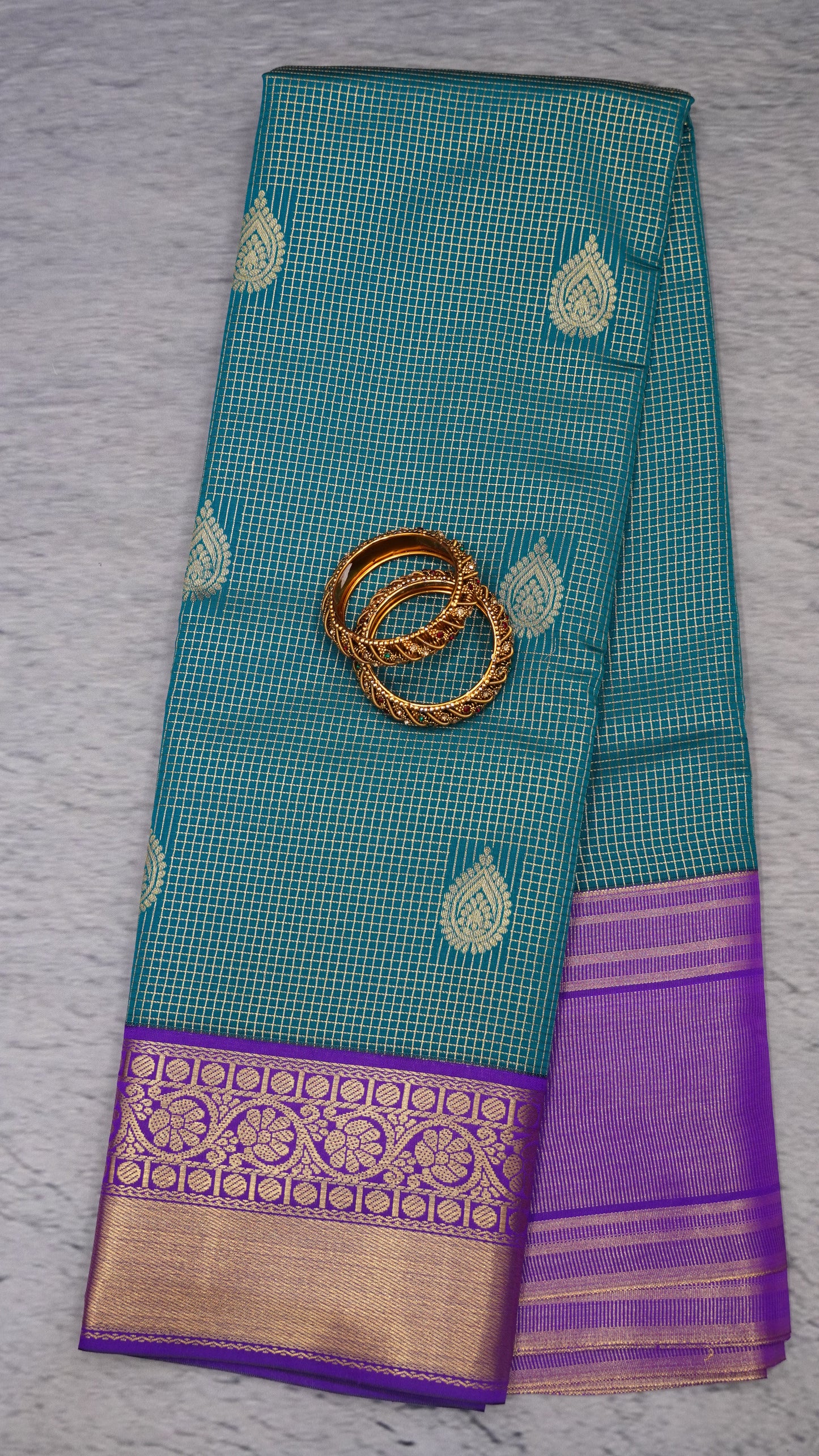 Semi Kanjivaram Silk Saree - Peacock Green