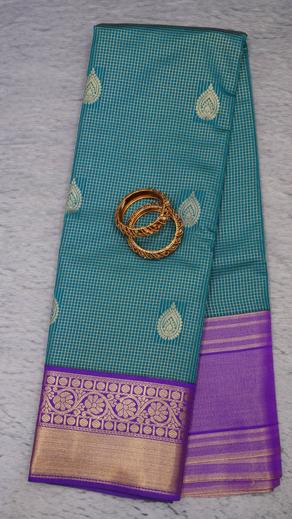Semi Kanjivaram Silk Saree - Peacock Green