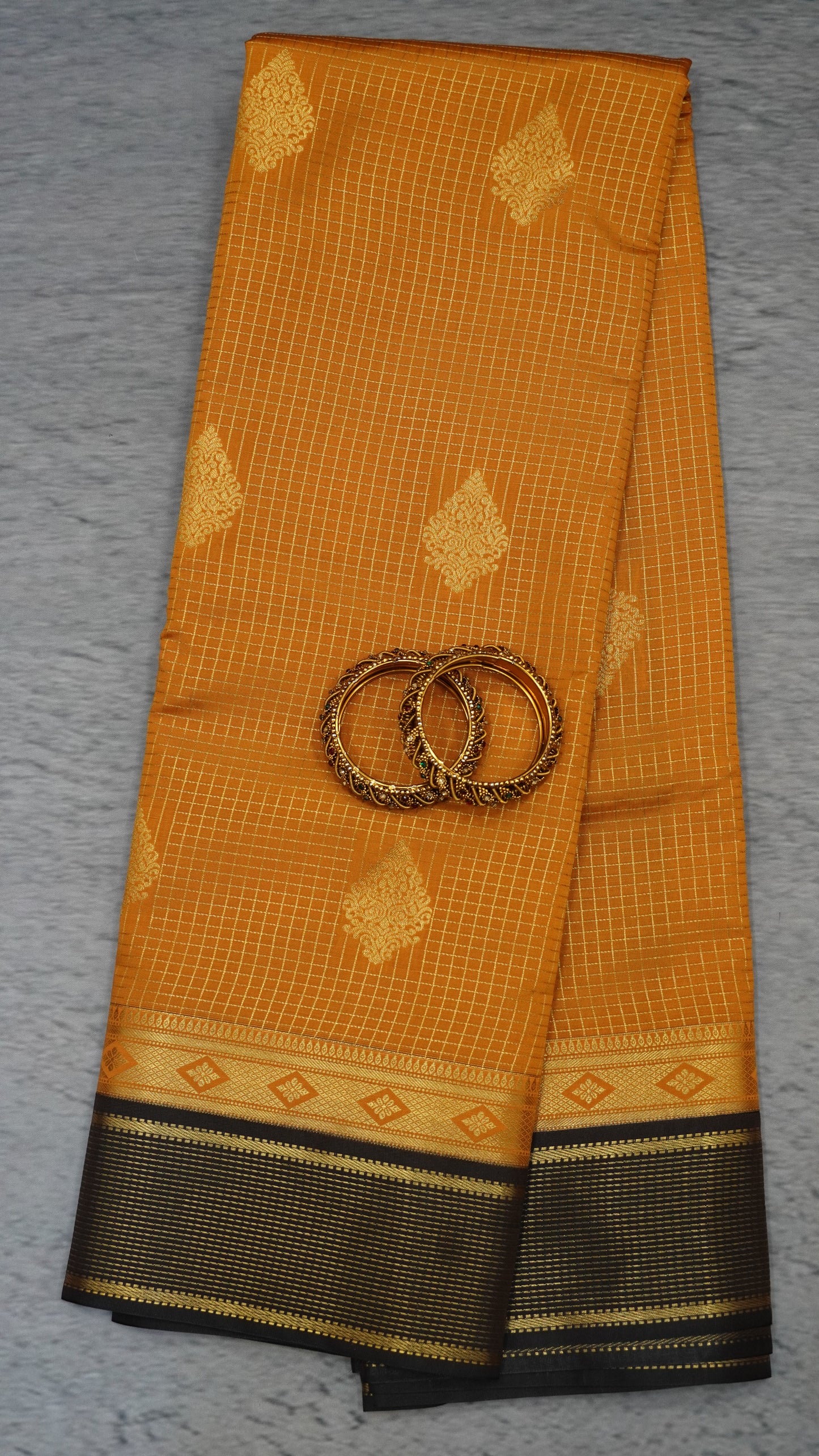 Semi Kanjivaram Silk Saree - Mustard