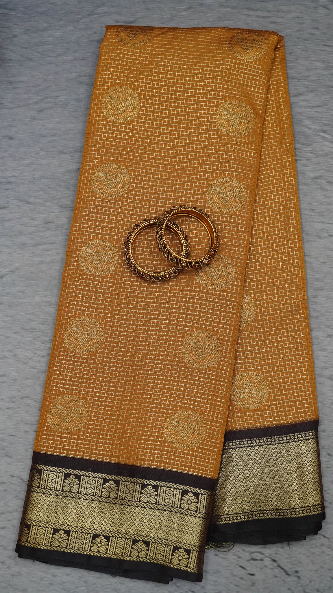 Semi Kanchipuram Silk Saree - Mustard Gold