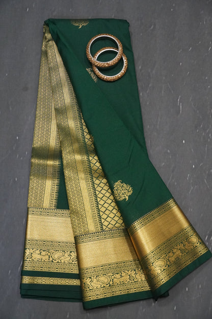 Semi Silk Saree - Bottle Green