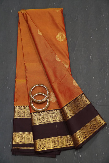 Semi Silk Saree - Rettapet Orange - Brown