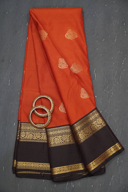 Semi Silk Saree - Rust Orange